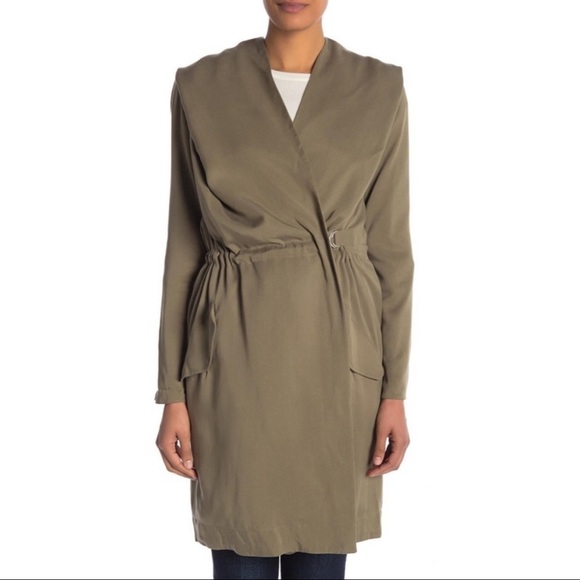 AllSaints Dark Sage Green Gray Lyocell Cupro Hooded Multi Wear Pelya Parka EUC 8 - Picture 4 of 12